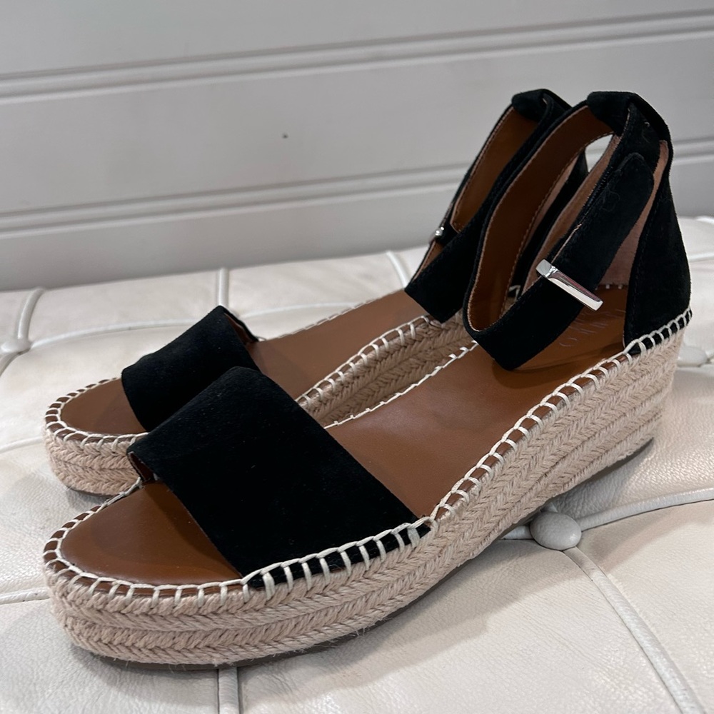 FRANCO SARTO Black Suede ‘Pela’ Espadrille Wedge Sandal | Size 10